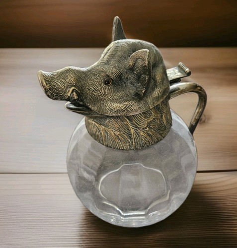 Boars Head S/P Large Water Pitcher, Glass Eyes By Valenti, Spain - Picture 5 of 8
