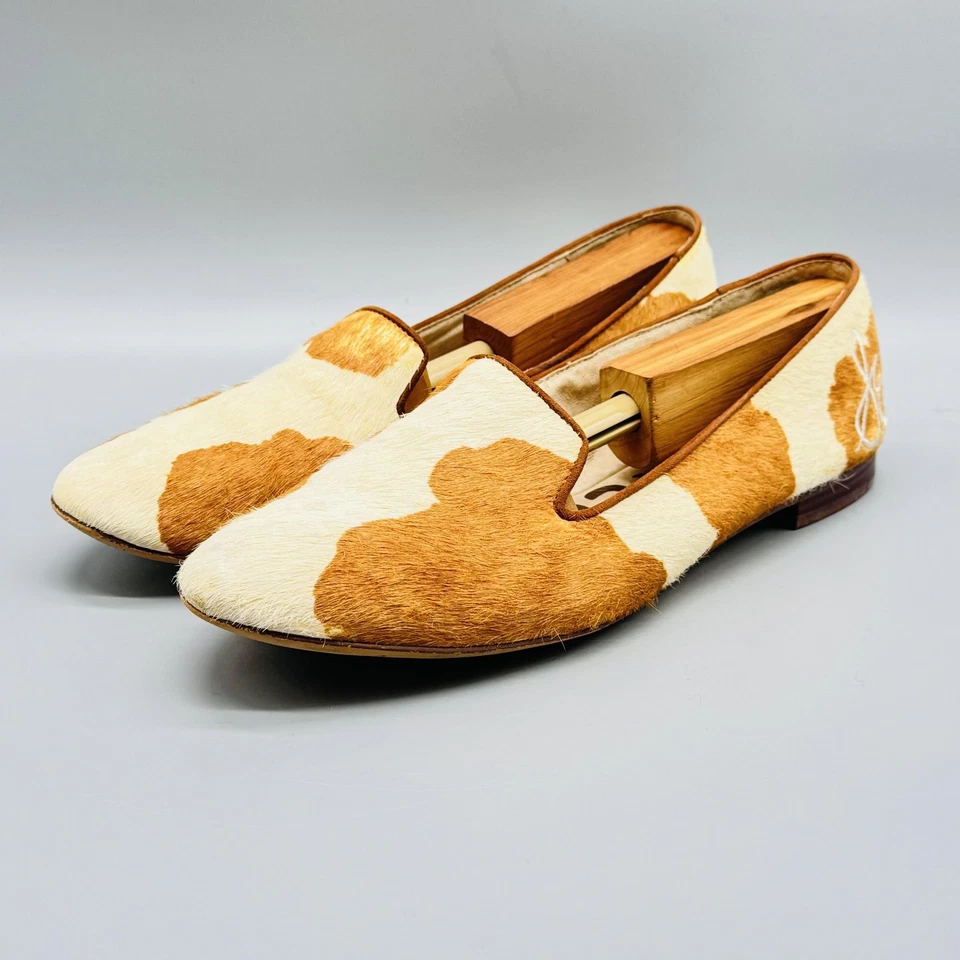 Sam Edelman Zapatos Mujer 9 Marrón Marfil Cuero Pelo de becerro Mocasín Estampado Vaca Alvin Foto 3 de 4