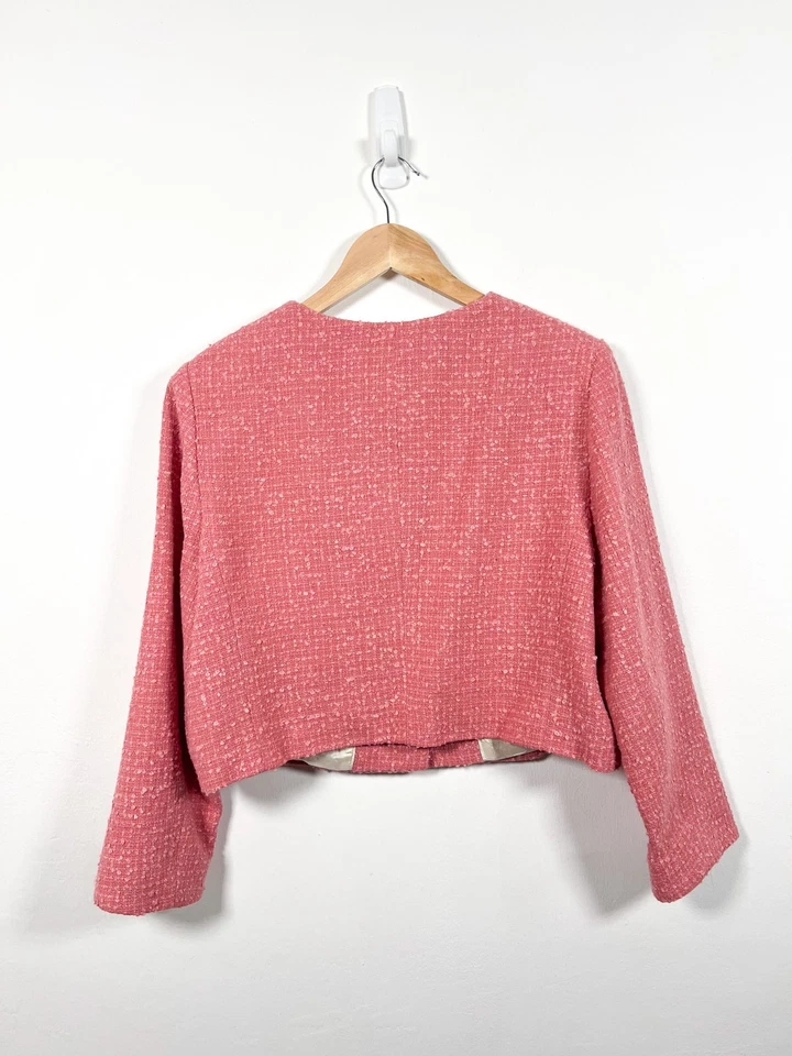 Chaqueta LK Bennett Allie Tweed 18 Blazer Boucle Texturizado Forrado Formal Sin Cuello Foto 2 de 4