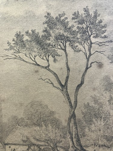 Dessin à la pierre noire Vers 1850 représentant des pêcheurs Ecole de Barbizon - Picture 8 of 14
