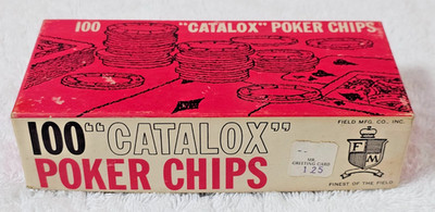 VTG 1950s Field MFG 100  Catalox  Poker Chips Set Translucent Marble Finish Box