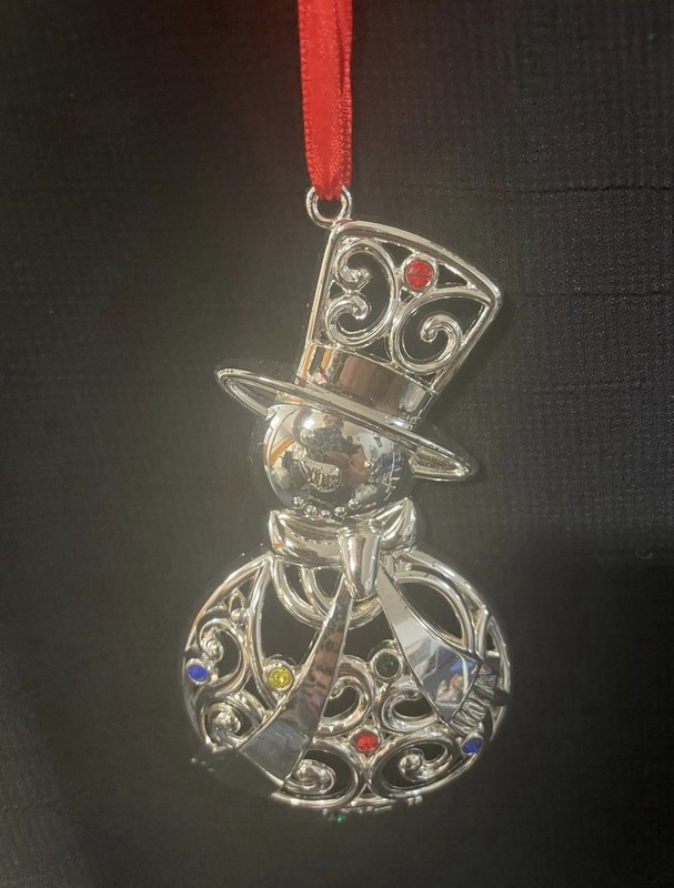 Lenox Sparkle & Scroll Silver Clear Gem Snowman Christmas Ornament