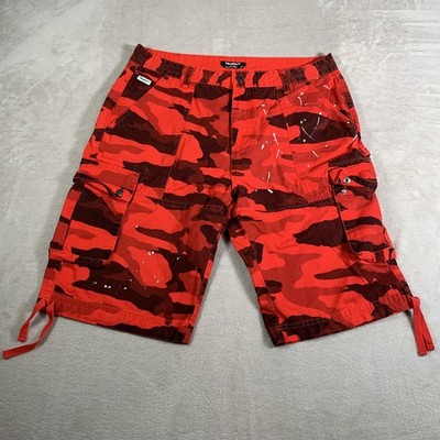 Trukfit Shorts Mens 36 Red Camo Cargo Paint Splatter Drawstring Streetwear  Skate