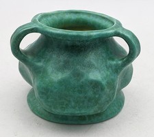 BRETBY ARTS & CRAFTS POTTERY GREEN SQUAT VASE c1910