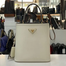 Prada Saffiano Panier Medium Leather Tote Bag White 1BA212 141351896