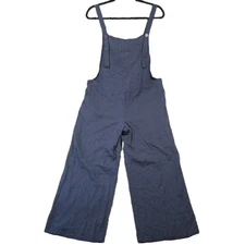 Mittoshop Linen Overalls L Navy Wide Leg Bib Jumpsuit Boho Artsy Indie Cottage