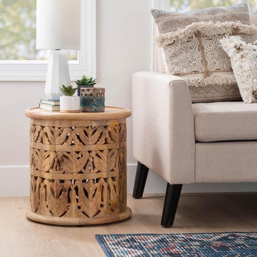 Powell Company Serena 17 in. Wide Natural 17 in. High Solid Mango Wood Side with - Picture 5 of 5
