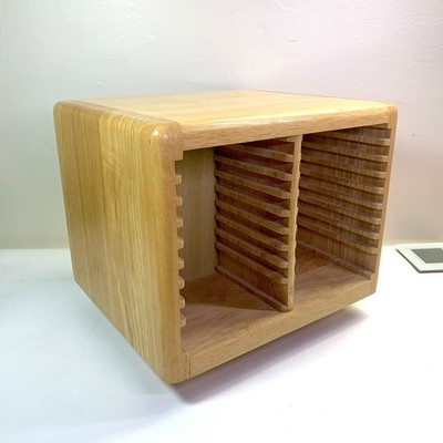 Vintage Solid Wood Rotating CD DVD Holder Rack 40 Capacity Spinning Carousel