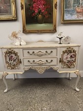 Antique French-Style Sideboard | Hand-Painted Floral Cabinet with Gilded Details