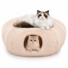 Cat Tunnel Bed Plush Donut Peekaboo Indoor Kitten Pet Cave Toy Washable Soft Bed