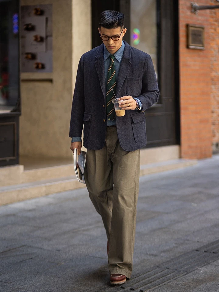 Retro Wool Suit Jacket Men's Winter New Two Button Business Casual Suit Jackets - Image 2 of 4