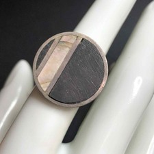 6454 Estate VNTG Sterling Signed NK Abalone  Wood Ring sz 7 7.8 grams 