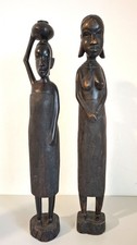 Vintage Afrika Holzfiguren Paar Ebenholz Stil Handgeschnitzt Makonde Deko 46 cm