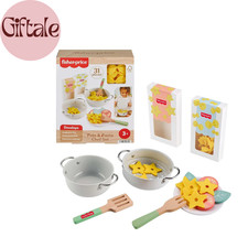 Fisher-Price Wood Pretend Cooking Set, Pots Pasta Chef, 31 Pieces Play Food 3