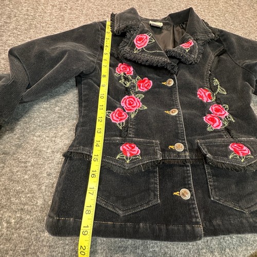 The English Roses Jacket Girls 14 Black Corduroy with Embroidered Red Roses - Picture 5 of 11