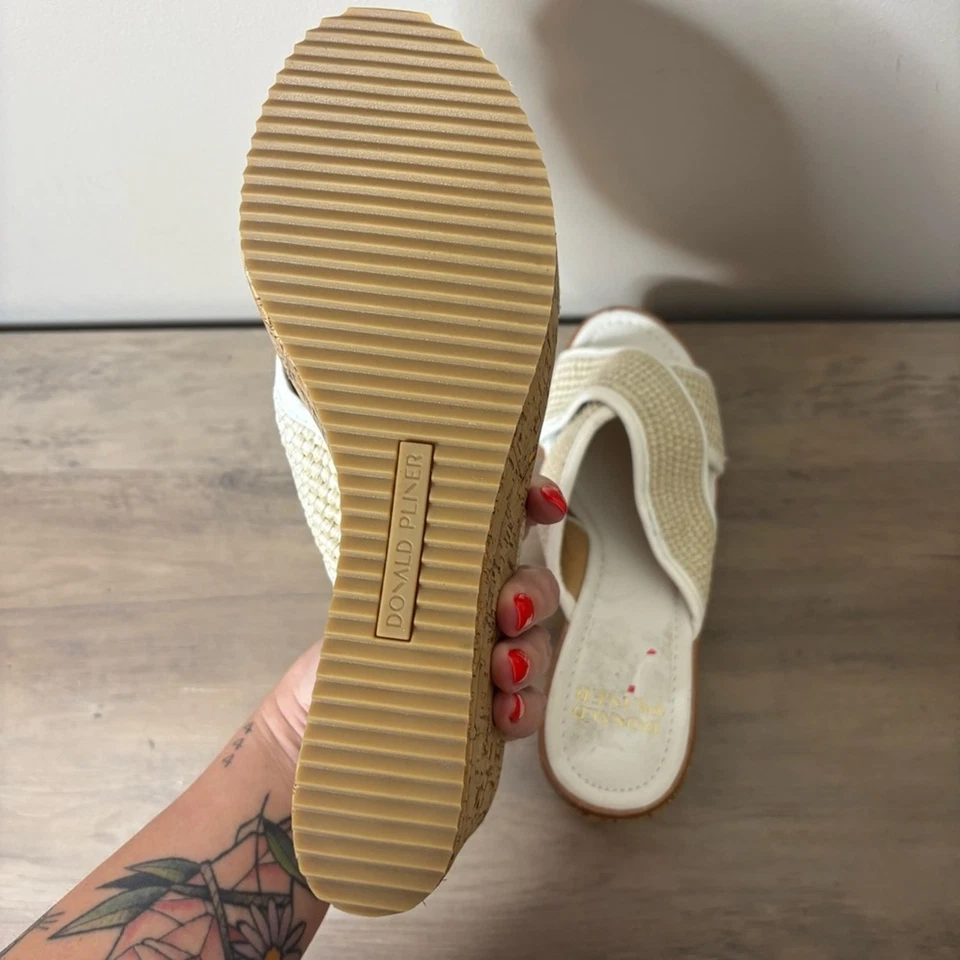 Nuevas Sandalias Donald Pliner Ilonar Plataforma Cuña Rafia Corcho Neutro Tostado Blanco 10 Foto 4 de 4