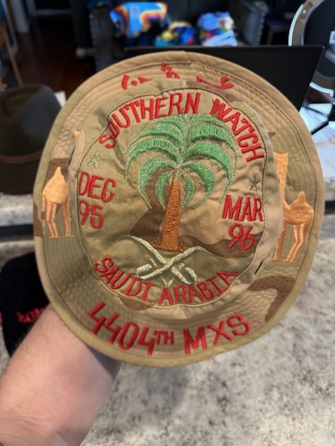 US Post Gulf War GWOT Tour Embroidered Camo Boonie Hat Cap 95-96 4404th MXS USAF
