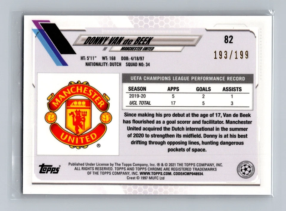 2020-21 Topps Chrome X Steve Aoki UCL Neon Future I /199 Donny van de Beek #82 - Image 2 of 2