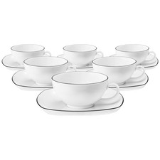 Seltmann Weiden Lido Black Line Teetasse mit Untertasse 200 ml eckig 6er Set