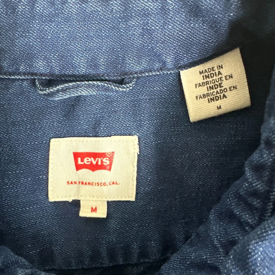 Camisa Levis Para Hombres Botón Medio Azul Cuello Cono Denim Americana Manga Larga Foto 2 de 4