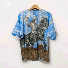 Native American Wolf AOP Nature Vintage 90s Shirt Size Mens Large Made In USA