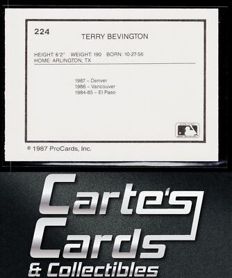 Terry Bevington 1987 ProCards #224 Denver Zephyrs Manager | eBay
