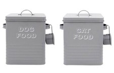 DOG CAT FOOD STORAGE CONTAINER WITH SCOOP ENAMEL LID TIN HOME RETRO VINTAGE NEW