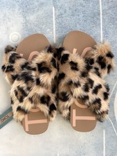 TOMS WOMEN'S SUSIE Leopard faux fur Slippers NWT. SIZE 8