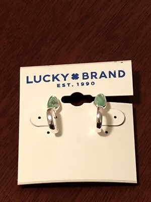 lucky brand silver tone earrings green stone new with tags