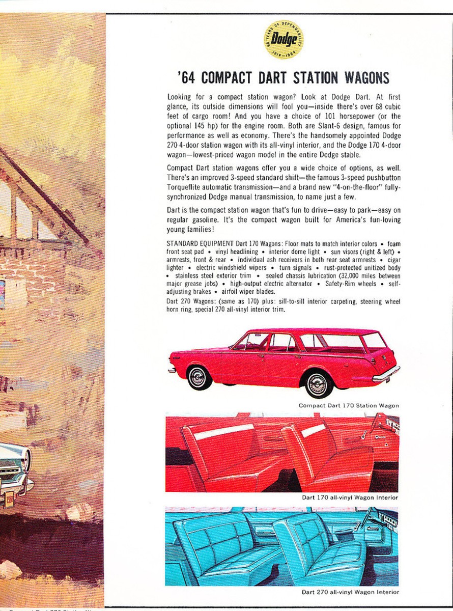 1964 Dodge Station Wagon Original Car Sales Brochure - Dart Polara