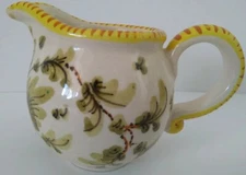 Italy Hand Painted Yellow floral creamer mini  pitcher porcelain 2 1/4 x 3 Vase 