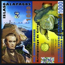 Galapagos Islands 1000 Sucres 2011 Redesigned POLYMER UNC Darwin, Iguana F