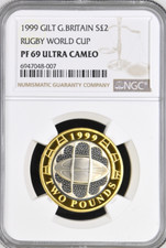 1999 £2 Silver Two Pound Proof Rugby World Cup NGC PF69 Great Britain Gilt