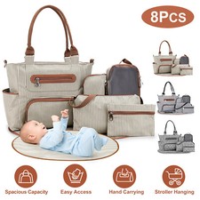 8pcs Mummy Bag Set Travel Baby Diaper Bags Mommy Maternity Totes Shoulder Bags