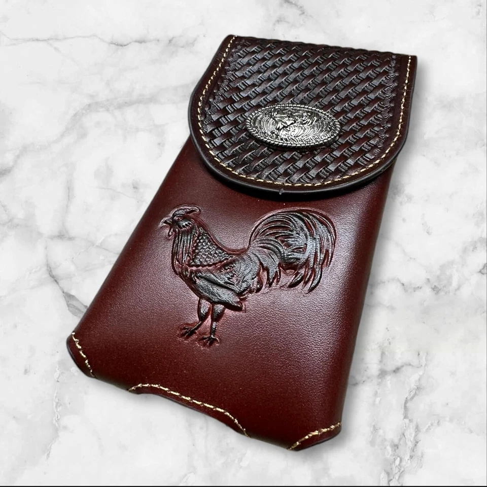 7" ROOSTER WESTERN LEATHER POUCH BELT LOOP HOLSTER CELL PHONE CASE UNIVERSAL - Image 4 of 4