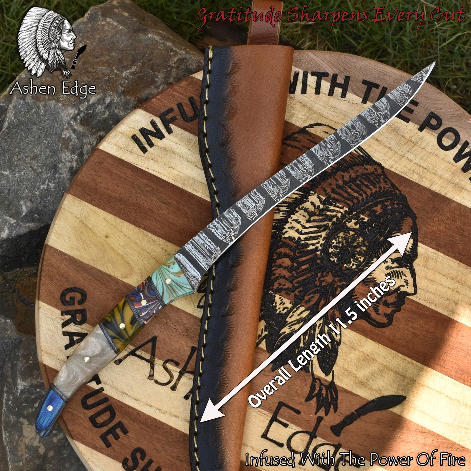 Ashen Edge Custom Full Tang Knife Twist Damascus Micarta EDC