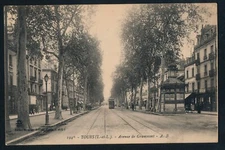 Tours France Postcard Avenue de Grammont Tram Street Scene Kiosk Trees DAMAGE