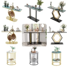 Durable Sintered Stone Entryway Console Table Side End Table White/ Gold/ Black