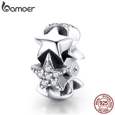BAMOER S925 Sterling Silver Charm Bowknot  Dangle With CZ Fit bracelets jewelry