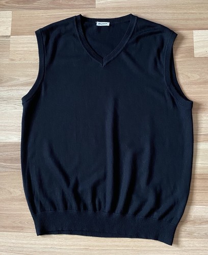 Balmain Paris Knit Tank Top Slipover Vest Jumper Size 2XL Black Mercerized Wool - Picture 2 of 8