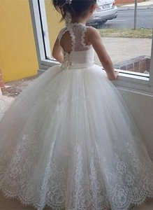 flower girl dress with lace appliques