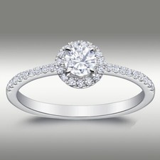 H/SI2 Halo Brilliant Round Genuine .50Ct Diamond Engagement Ring 14K White Gold
