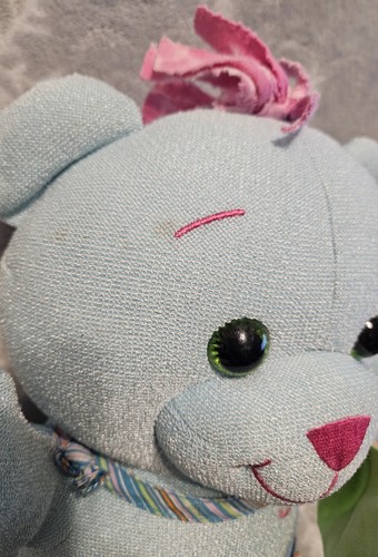 Vintage 2005 Magic Glow Doodle Bear Plush Blue Pink Hawaiian Flowers 16" - Picture 3 of 4