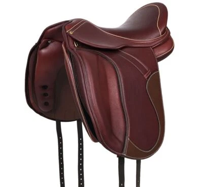 Dressur Sattel 1146 aus Leder, wechselbares Kopfeisen, Polyflex Baum, Braun/Beig - Bild 1 von 4