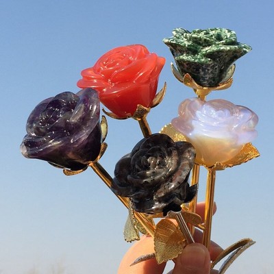 Crystal Rose Flower Jewelry Mineral samples Decor Reiki Heal Bouquet Valentines