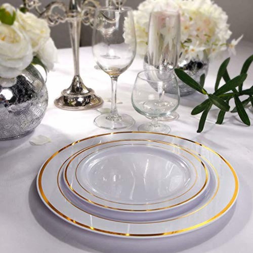 Gold/White Plastic Plates Premium Heavyweight 51 Dinner 51 Salad/Dessert Plate - Picture 5 of 7
