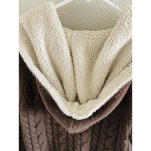 Cabela's Cable Knit Hooded Sweater Toggle Button Women's Size M Brown Soft Sherp - Picture 12 of 12