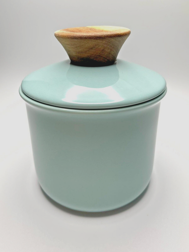 Porcelain Butter Dish French Butter Crock-Keeper w/Knob Lid for Soft Butter Blue - Picture 2 of 12
