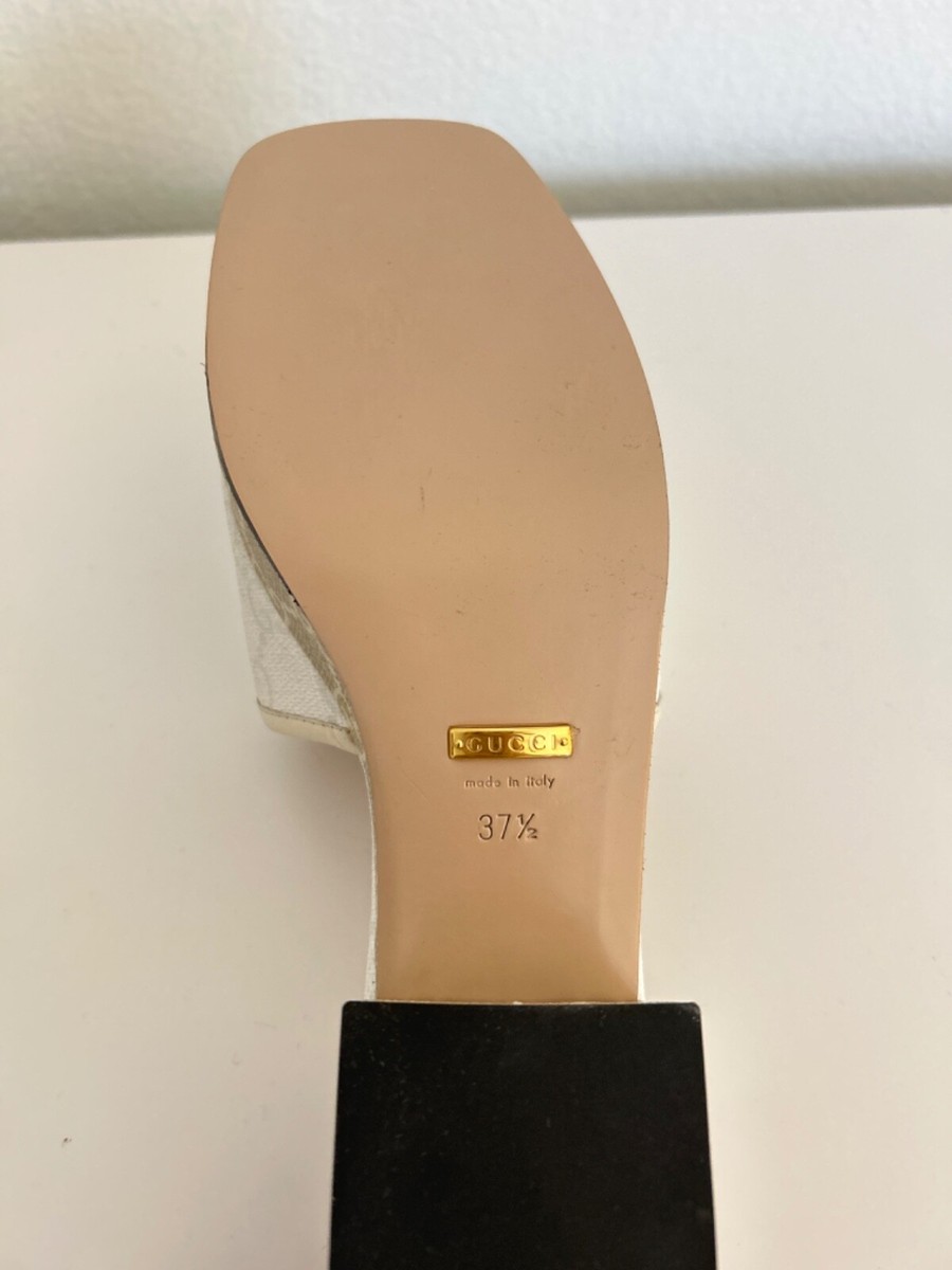 GUCCI GG Supreme White Canvas Slide Logo Monogram Platform Sandals