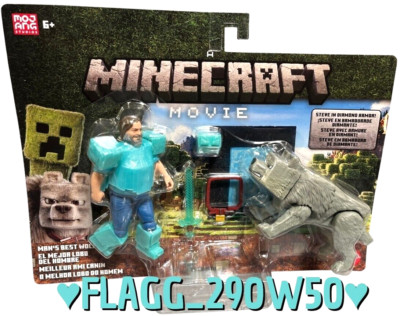 MAN'S BEST WOLF Minecraft Movie DIAMOND ARMOR STEVE & DENNIS Figures **READ**